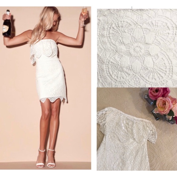 SOLD BB Dakota White Lace Strapless Mini Dress - Picture 5 of 8